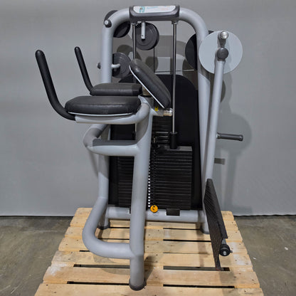 Jimsa Gluteusmaschine, Glutes Kick Radial, Pomaschine stehend, Farbe Silber-Grau, gebraucht - geprüfter Zustand mit Gebrauchsspuren