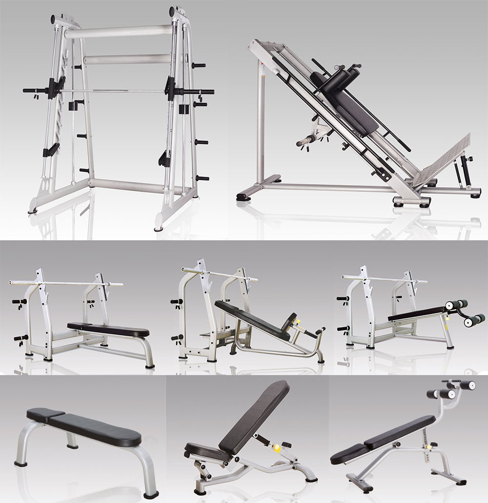 Komplette Fitnessstudio Einrichtung - Gerätepark mit über 45 Kraftgeräten - Danksport S-Line Set mit 45 Fitnessgeräten & Zubehör, Ausstellungsgeräte vergleichbar mit Gym80, Nautilus, Star Trac oder TechnoGym