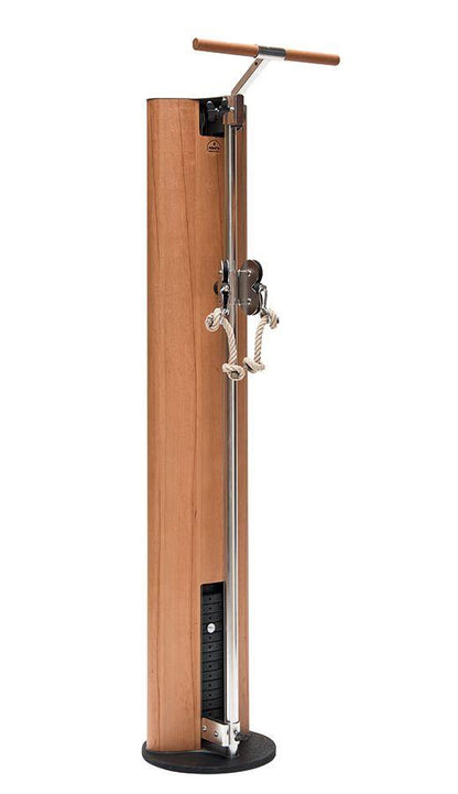Holz-Fitnessgerät mit Seilzug und Gewichten, Marke NOHrD.