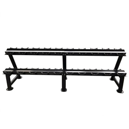 Ablage für Kurzhantelsätze, 2 Reihig für 10 Paare, Ständer / Regal für Hanteln, mit Ablageschalen, DankSport, Farbe Schwarz - NEU