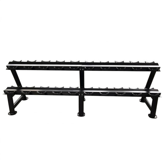 Ablage für Kurzhantelsätze, 2 Reihig für 10 Paare, Ständer / Regal für Hanteln, mit Ablageschalen, DankSport, Farbe Schwarz - NEU