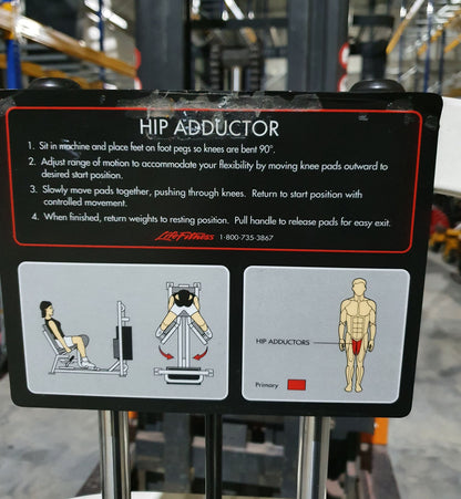 Life Fitness Adductors - Abductor machines, Hip Abductor and Adductor, 2 machines in a set, frame white, upholstery black, used - refurbished condition