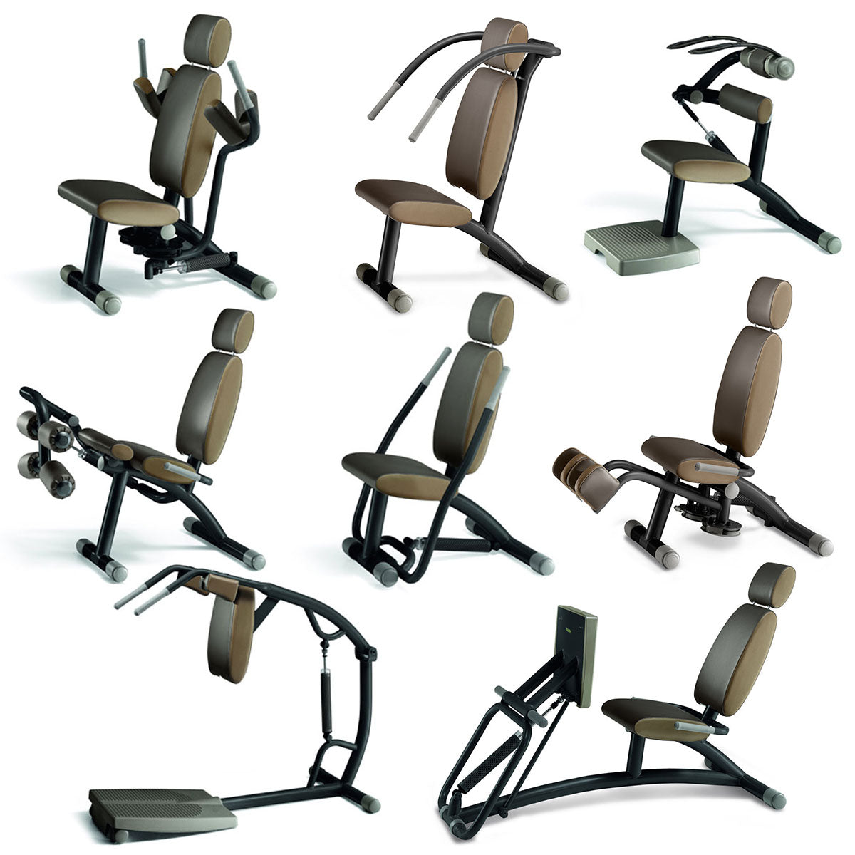 Techno Gym Easy Line circuit, 8 machines, silver-grey frames, brown upholstery, used