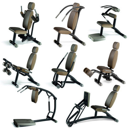 Techno Gym Easy Line circuit, 8 machines, silver-grey frames, brown upholstery, used