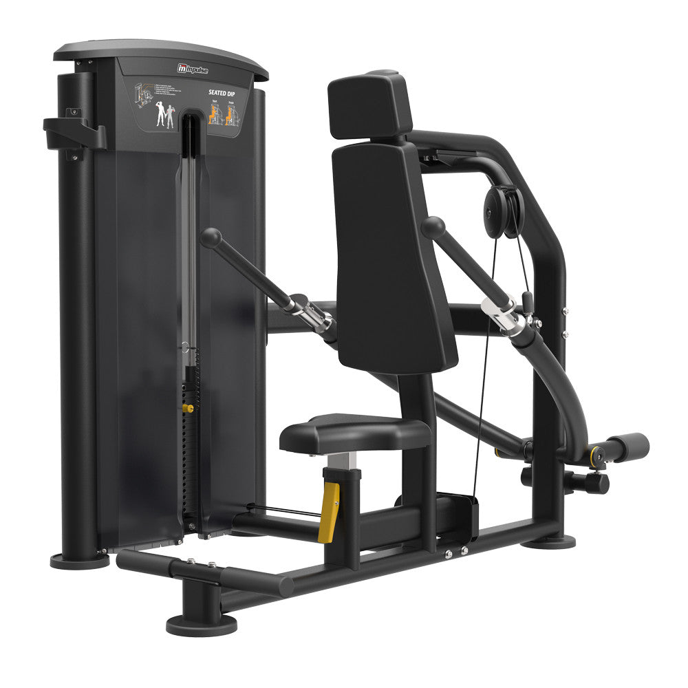 Impulse Fitness Trizepsmaschine, Dip sitzend, IT9517, Seated Dip, 90kg Gewichtsblock, Black Edition