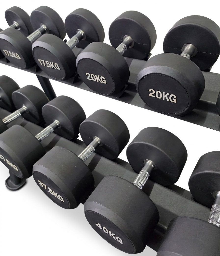 Kurzhantelsatz aus Gummi von 2,5 bis 30 kg, in 2,5kg Stufen, 12 gummierte Hantelpaare im Set - NEU