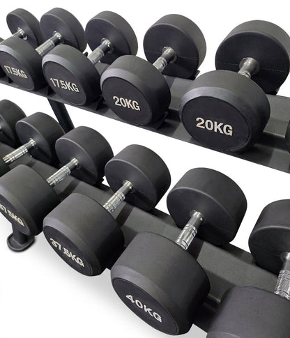 Kurzhantelsatz aus Gummi von 5 bis 40 kg, in 2,5kg Stufen, 15 gummierte Hantelpaare im Set - NEU