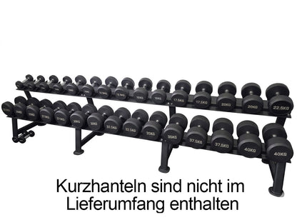 Ablage für Kurzhantelsätze, 2 Reihig für 15 Paare, Ständer / Regal für Hanteln, mit Ablageschalen, DankSport, Farbe Schwarz - NEU