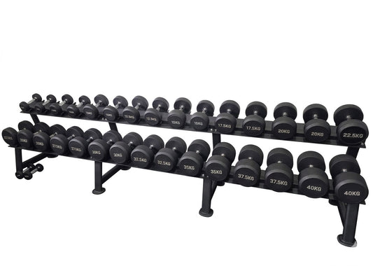 Kurzhantelsatz aus Gummi von 5 bis 40 kg, in 2,5kg Stufen, 15 gummierte Hantelpaare im Set - NEU