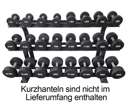 Ablage für Kurzhantelsätze, 3 Reihig für 12 Paare, extra platzsparend, Ständer / Regal für Hanteln, mit Ablageschalen, DankSport, Farbe Schwarz - NEU