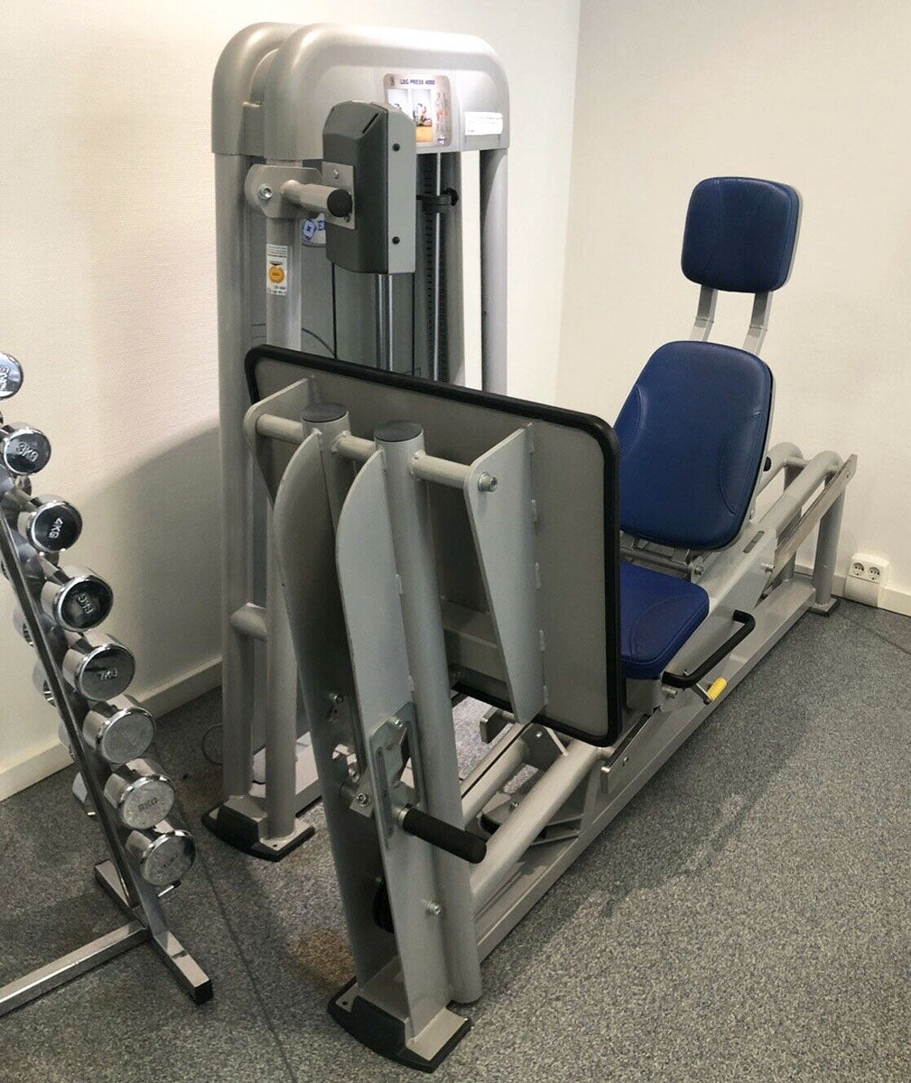 Ergo-Fit leg press, adjustable leg press, 172.5 kg weight block, blue upholstery, used - refurbished condition