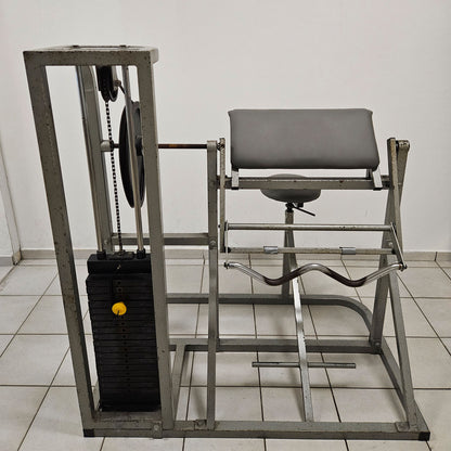 Beri Sport Bizepsmaschine SZ Curl, Scottcurl Machine, Oldschool Bodybuilding Kraftgerät, Rahmenfarbe Silber, gebraucht mit Gebrauchsspuren