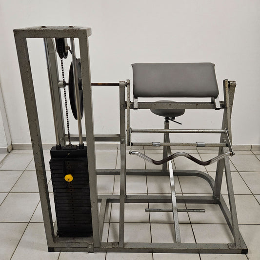 Beri Sport Bizepsmaschine SZ Curl, Scottcurl Machine, Oldschool Bodybuilding Kraftgerät, Rahmenfarbe Silber, gebraucht mit Gebrauchsspuren