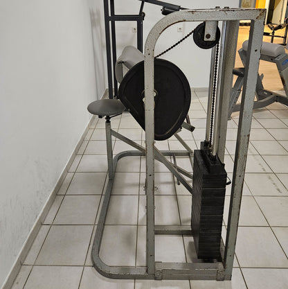 Beri Sport Bizepsmaschine SZ Curl, Scottcurl Machine, Oldschool Bodybuilding Kraftgerät, Rahmenfarbe Silber, gebraucht mit Gebrauchsspuren