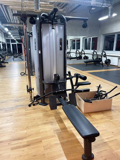 Cybex 8 Stationenturm PWR Play, 8 Stack Multi Station, baugleich Life Fitness MJ Tower, große Gewichtsblöcke, Rahmenfarbe Anthrazit, gebraucht - überholter Zustand