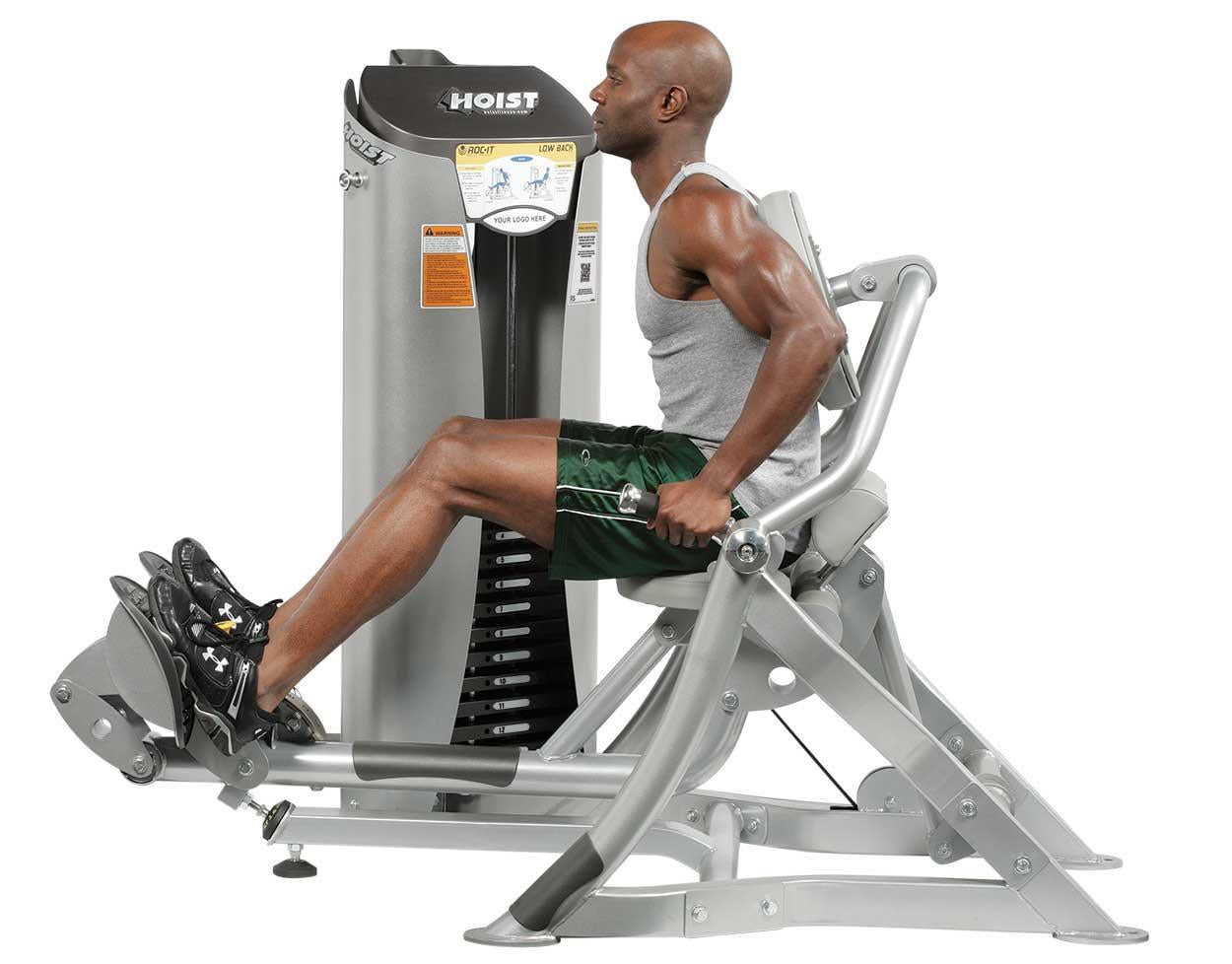 Hoist Roc-IT Low Back RS1204, Lower Back, Back Extension Machine, Roc IT Selectorized Series with plug-in weights, predecessor of the RS-2204, frame color silver, used - refurbished condition