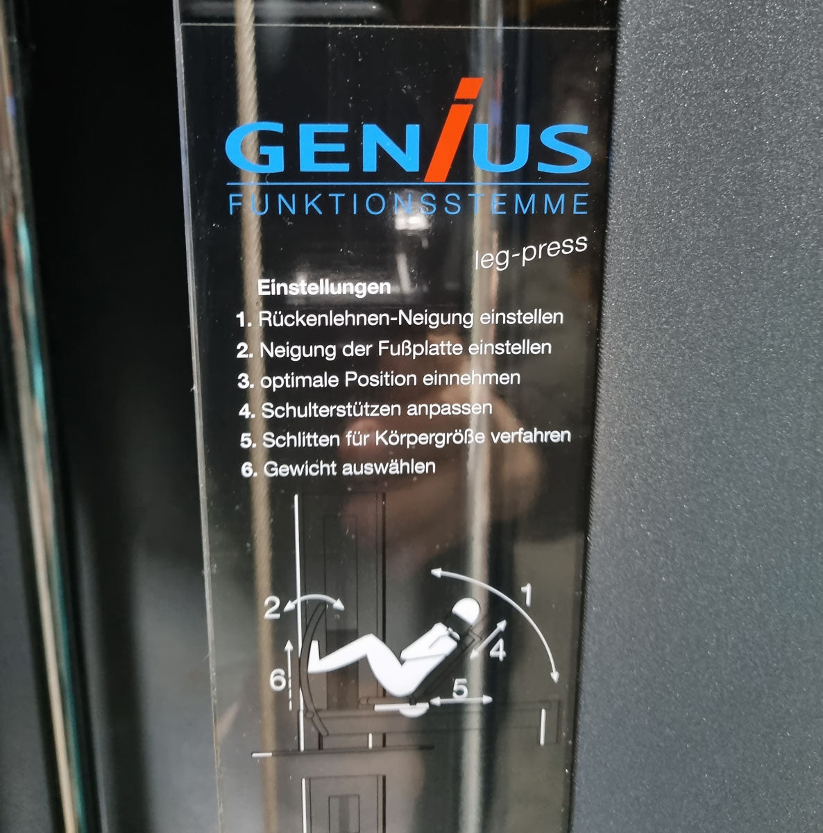 Frei Genius functional leg press - adjustable leg press, frame color silver, upholstery color turquoise, used - refurbished condition
