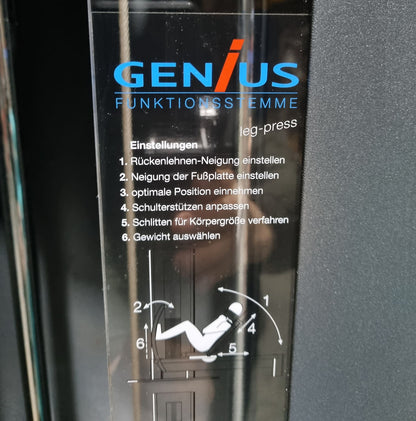 Frei Genius functional leg press - adjustable leg press, frame color silver, upholstery color turquoise, used - refurbished condition