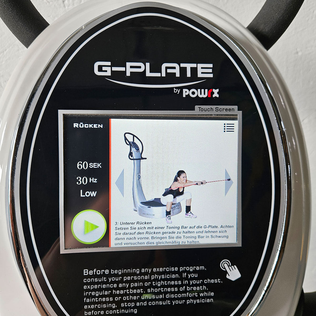 G-Plate by POWRX, Vibrationsplatte mit Luftfederung, Touchscreen Display, Farbe Weiß, gebraucht - geprüfter Zustand