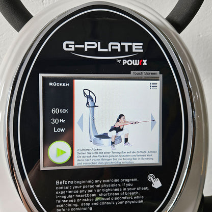 G-Plate by POWRX, Vibrationsplatte mit Luftfederung, Touchscreen Display, Farbe Weiß, gebraucht - geprüfter Zustand