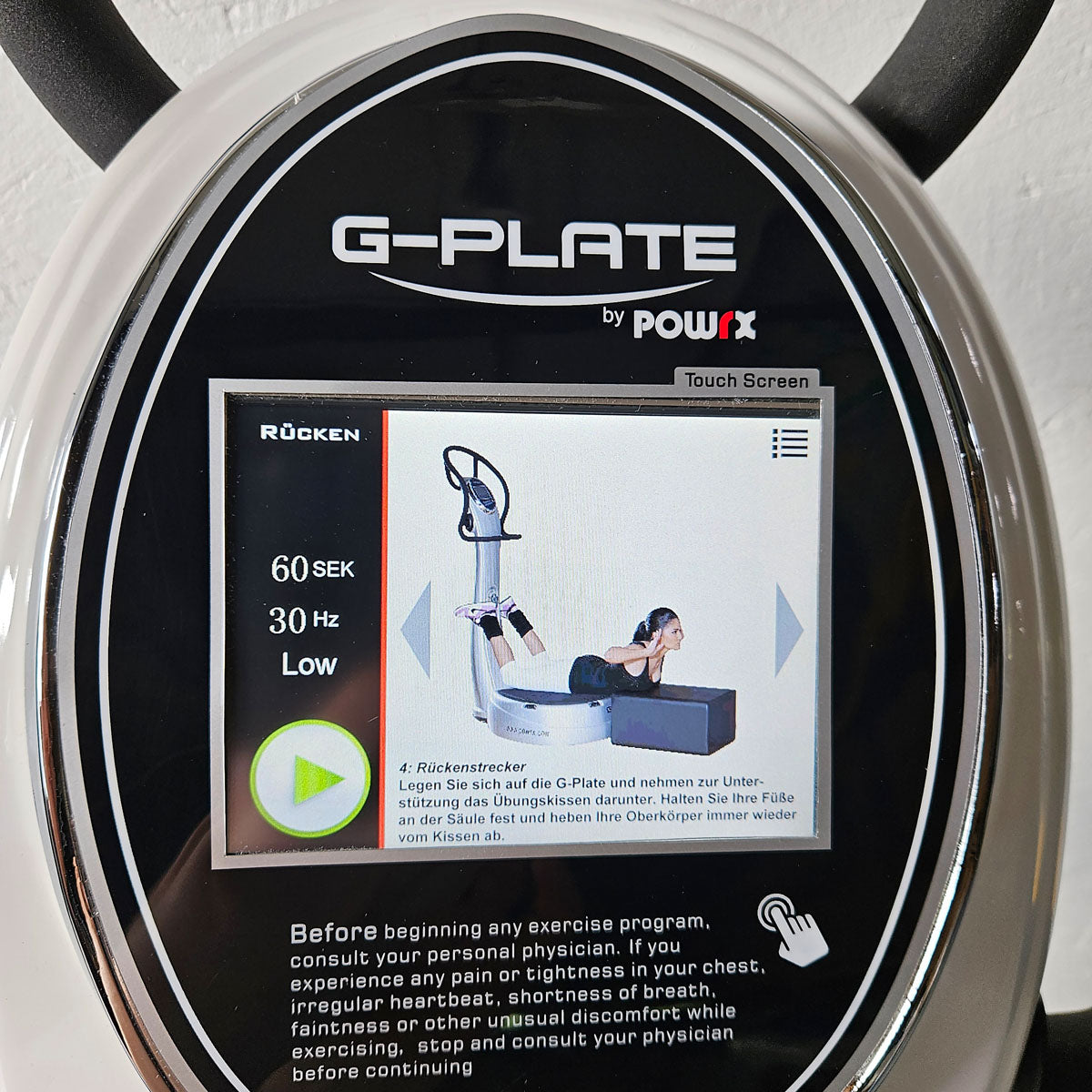 G-Plate by POWRX, Vibrationsplatte mit Luftfederung, Touchscreen Display, Farbe Weiß, gebraucht - geprüfter Zustand