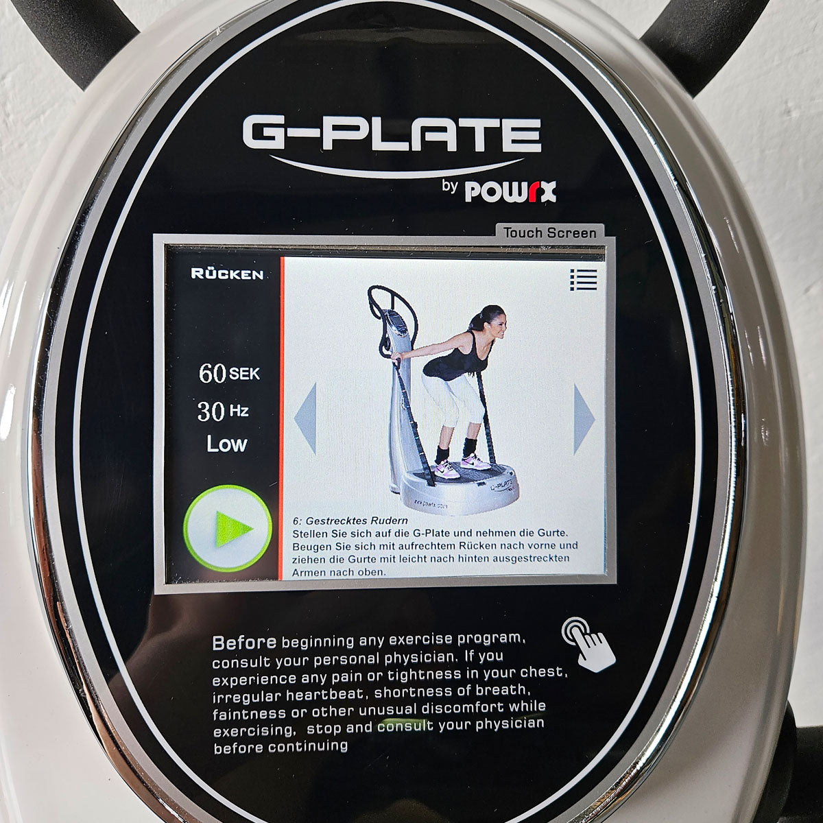 G-Plate by POWRX, Vibrationsplatte mit Luftfederung, Touchscreen Display, Farbe Weiß, gebraucht - geprüfter Zustand