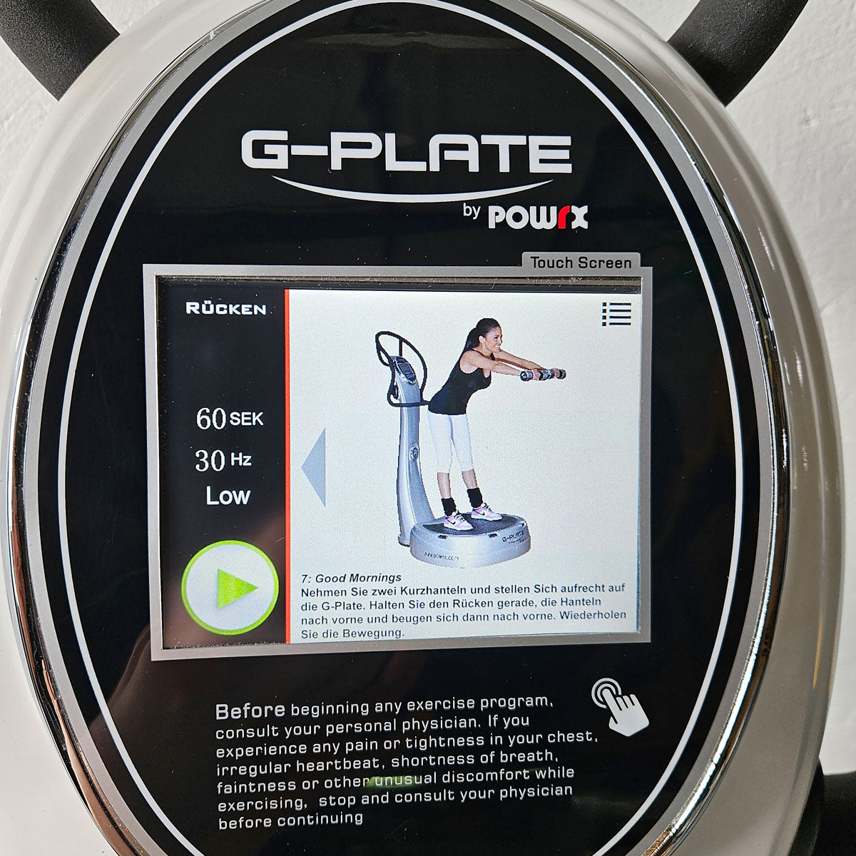 G-Plate by POWRX, Vibrationsplatte mit Luftfederung, Touchscreen Display, Farbe Weiß, gebraucht - geprüfter Zustand