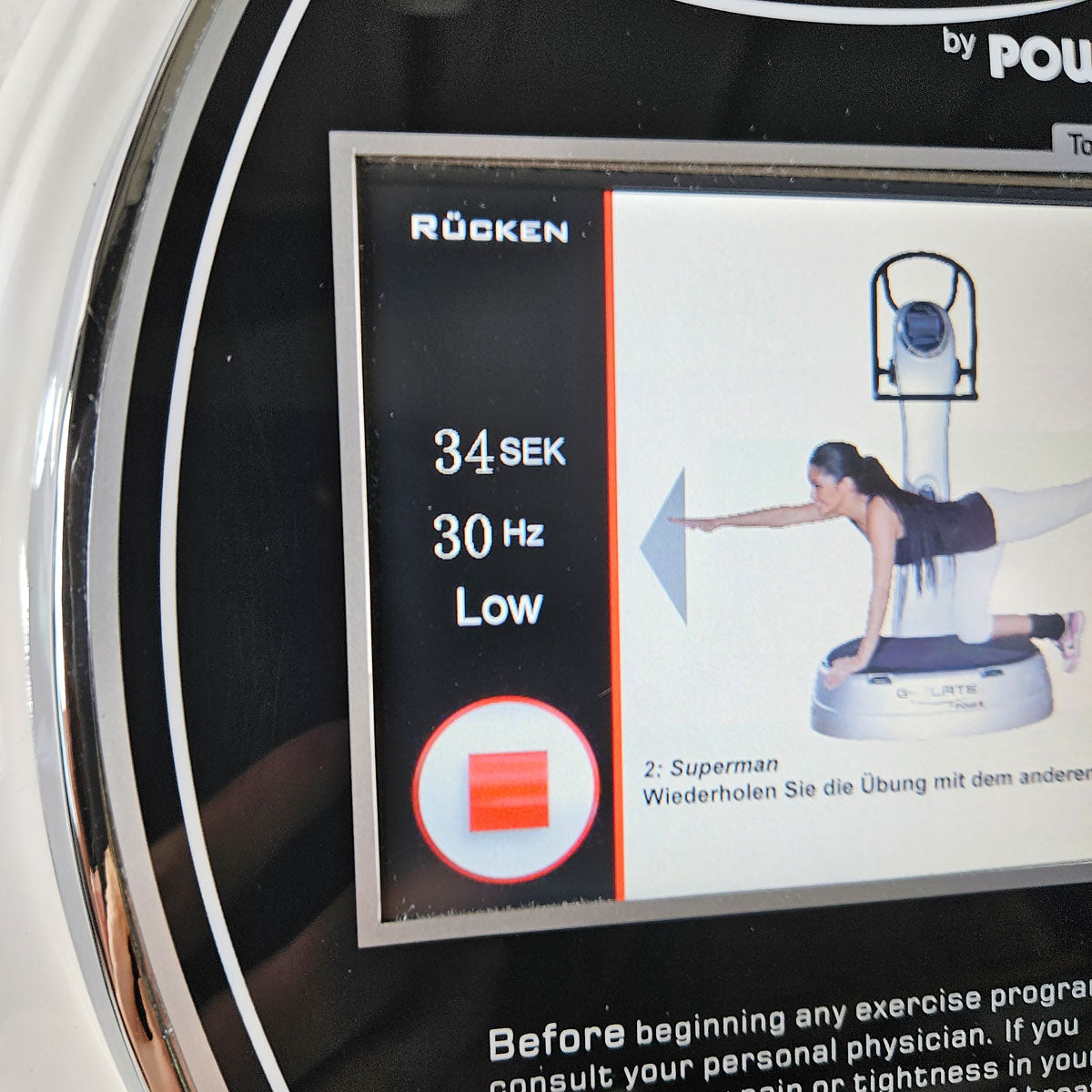 G-Plate by POWRX, Vibrationsplatte mit Luftfederung, Touchscreen Display, Farbe Weiß, gebraucht - geprüfter Zustand