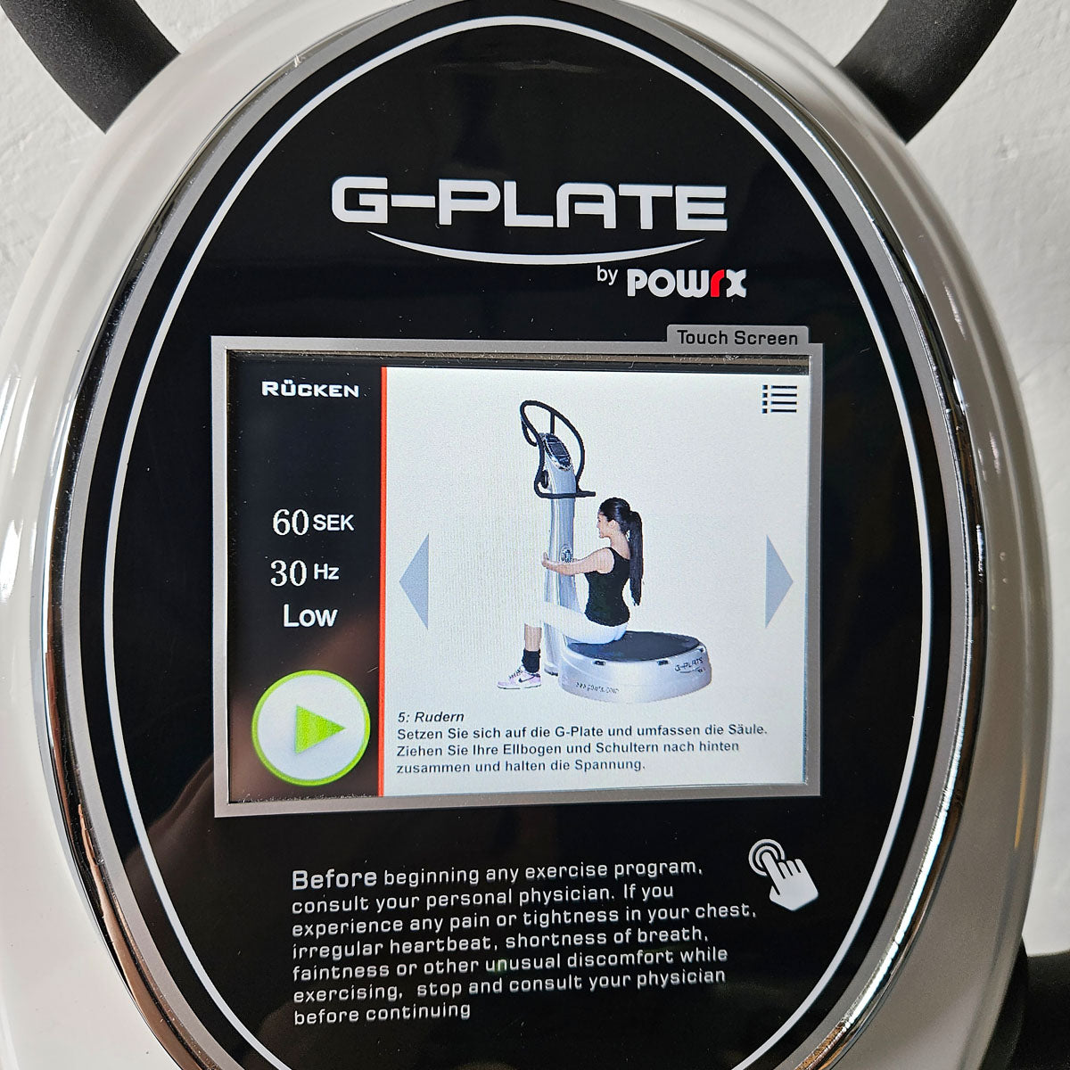 G-Plate by POWRX, Vibrationsplatte mit Luftfederung, Touchscreen Display, Farbe Weiß, gebraucht - geprüfter Zustand