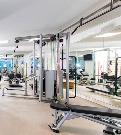 DankSport 5 Stationenturm, 5 Stack Multi Station Tower, 1x Latzug, 1x Rudern, 1x Seilzug von Oben, 2x Kabelzug höhenverstellbar = Cable Crossover - 120 und 100kg Gewichtsblöcke - Silber und Schwarz - NEU