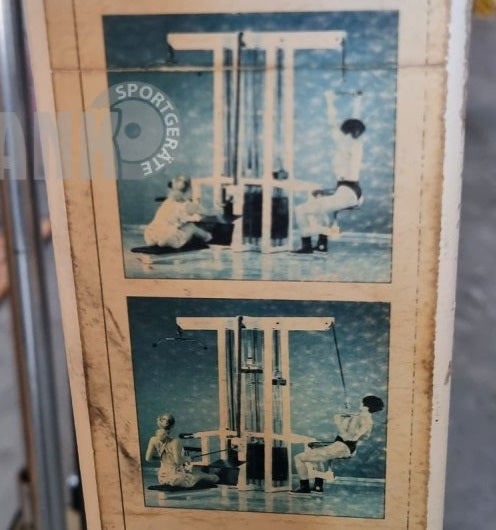 Gym80 - 4 station tower with ropes, 4 stack multi station, large weight blocks, frame color white, used - tested condition with visual signs of wear