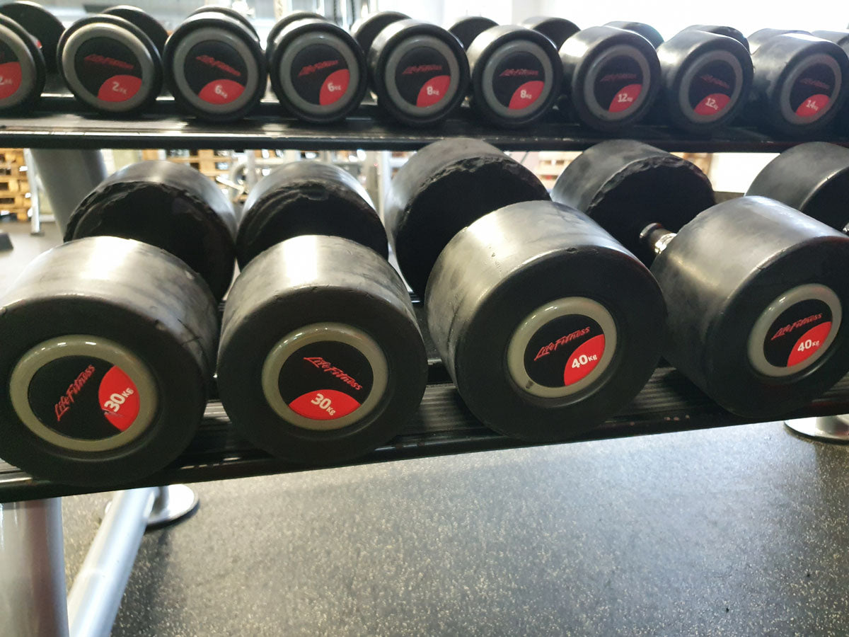 Life Fitness Hantelsatz, gummiert, 2kg bis 40kg in 2kg und 2,5kg Stufen, gebraucht