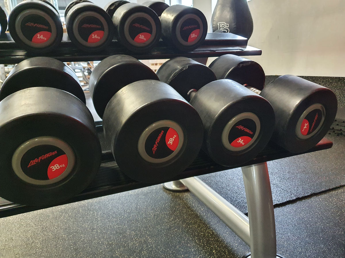 Life Fitness Hantelsatz, gummiert, 2kg bis 40kg in 2kg und 2,5kg Stufen, gebraucht