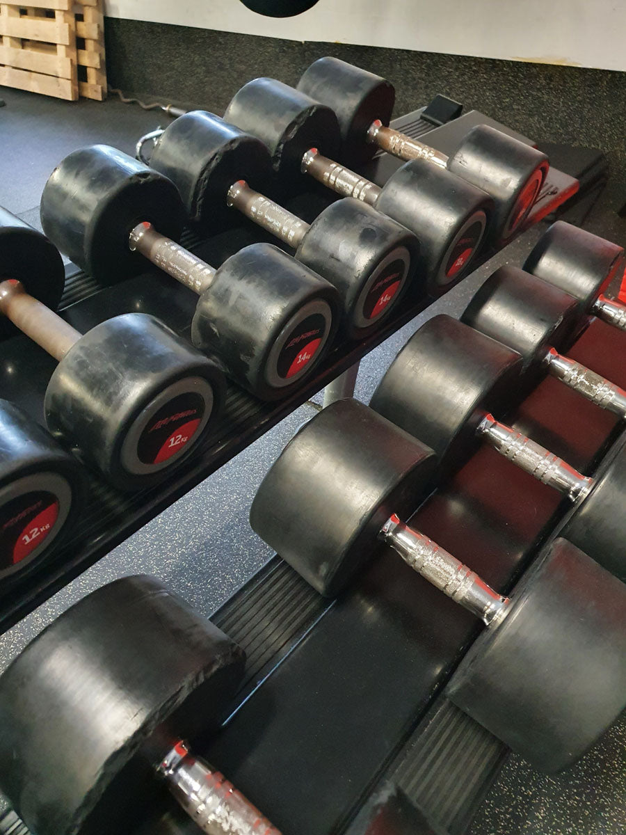 Life Fitness Hantelsatz, gummiert, 2kg bis 40kg in 2kg und 2,5kg Stufen, gebraucht