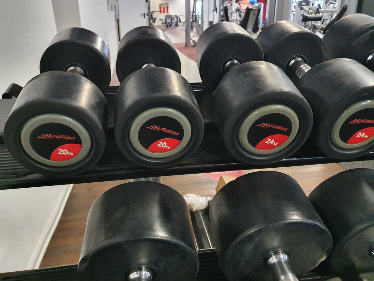 Life Fitness Hantelsatz, gummiert, 2kg bis 40kg in 2kg und 2,5kg Stufen, gebraucht