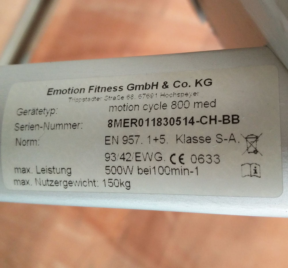 Emotion Fitness Motion Cycle 800 med, mit Testpaket, IPN-Lizenz, Ergometer, gebraucht - überholter Zustand