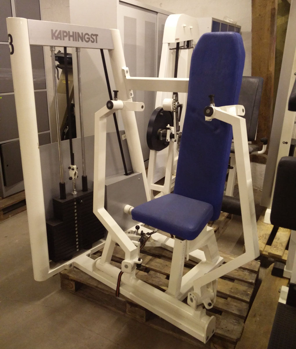 Kaphingst bench press machine, chest press, rotating handles, MPG, color white, used - refurbished condition