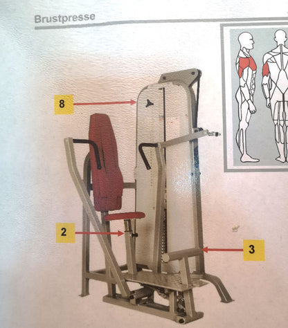 RMA bench press machine, chest press, chest press with entry aid, silver, used - overhauled condition