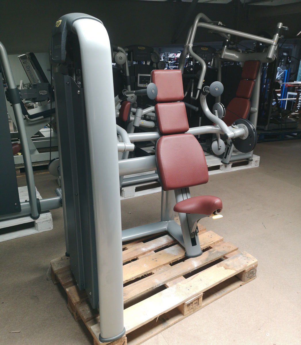 TechnoGym Triceps Machine, Arm Extension, Selection Line - New model with plastic cover, brown upholstery, used - refurbished condition