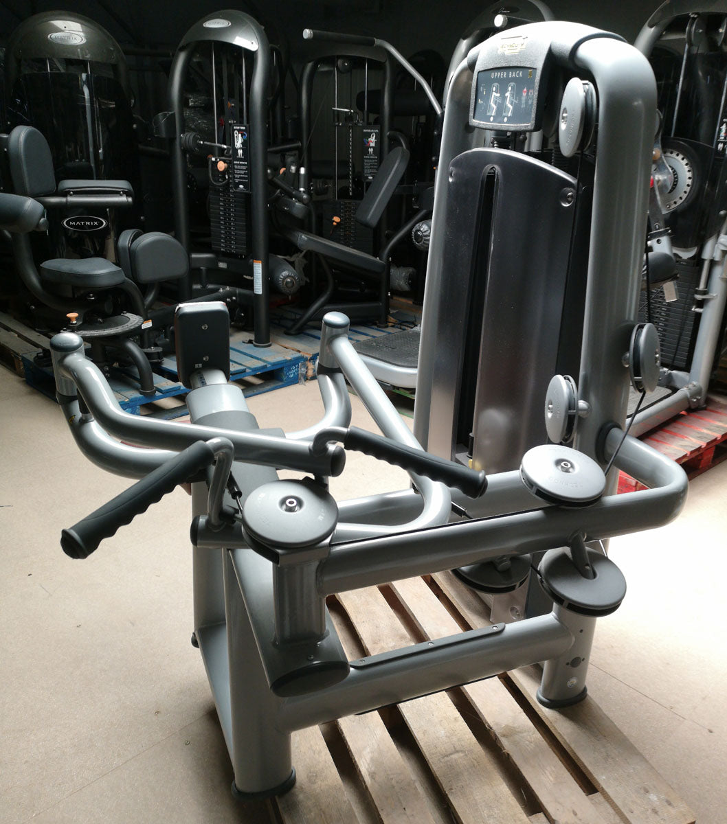 TechnoGym Upper Back, Rowing Row, Lat Isolator, Selection Line - New model with plastic cover, brown upholstery, used - refurbished condition