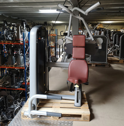 TechnoGym Lat Pulldown, Vertical Traction, Pulldown, Selection Line - New model with plastic cover, brown upholstery, used - refurbished condition