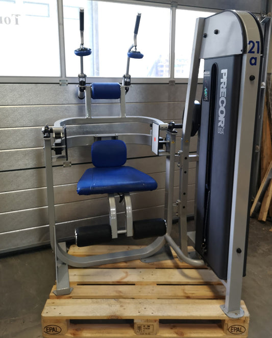Precor Abdominal Crunch Machine, Jackknife, Abdominal Crunch, Frame Color Silver, Upholstery Color Blue, Used - Refurbished Condition