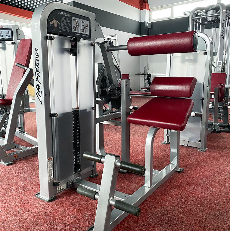 Life Fitness Pro2 and Hammer Strength - 15 strength training machines in a set, silver frame, used - refurbished condition