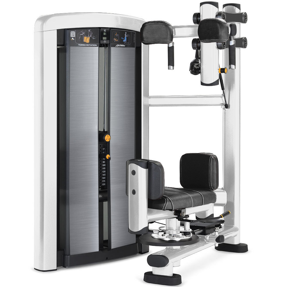 Life Fitness Torso Rotation, Insignia Series, Rotation Machine, Oblique Abdominal Muscles, Color Diamond White, Upholstery Carbon Fiber Black, Like New