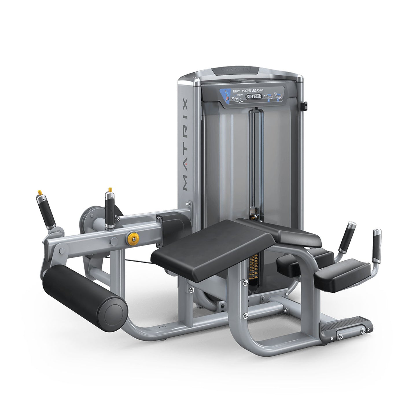 Matrix Ultra Prone Leg Curl G7-S73, recumbent leg curl machine, silver frame, used - refurbished condition