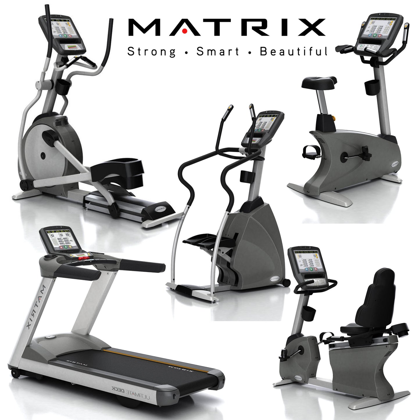 Matrix cardio equipment park, 9 machines, treadmills, cross trainers, ergometers, steppers, etc., new models, T5x - E5x - U5x - R5x, S5x, used, refurbished condition