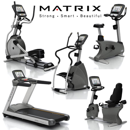 Matrix cardio equipment park, 9 machines, treadmills, cross trainers, ergometers, steppers, etc., new models, T5x - E5x - U5x - R5x, S5x, used, refurbished condition