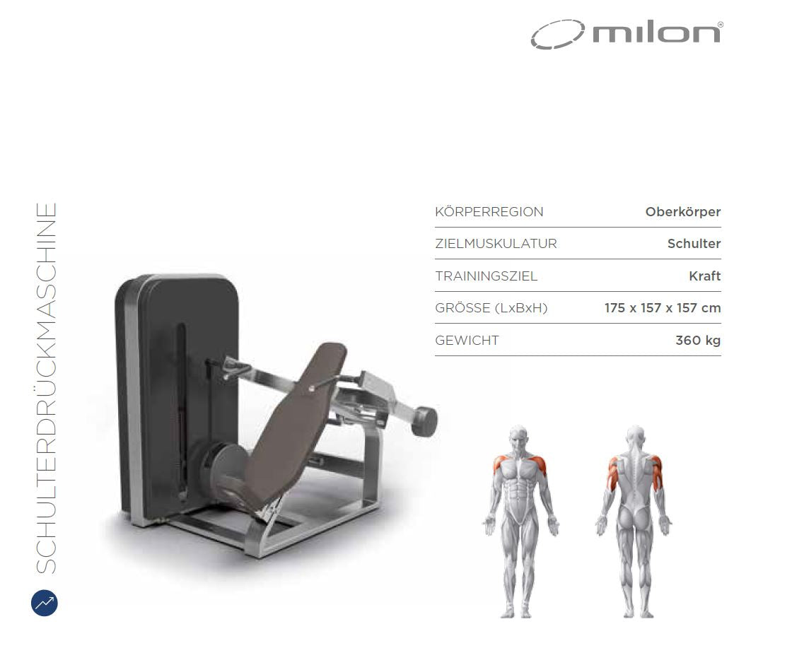 Milon Milcanic shoulder press, shoulder press, 120 kg weight block, overhead press, anthracite frame, used - display piece - top condition