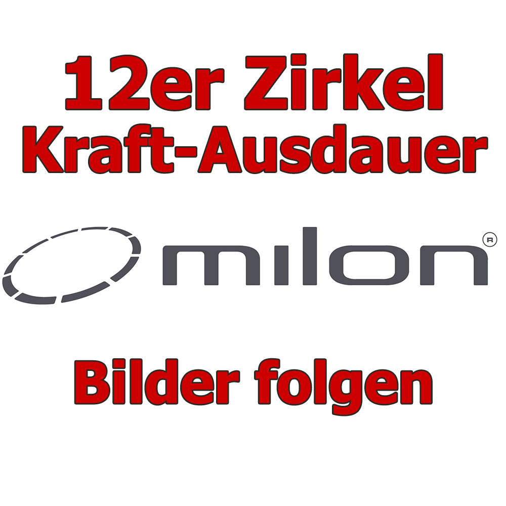 Kraft-Ausdauer Zirkel von Milon, 12 Fitnessgeräte - 6 Cardiogeräte und 6 Kraftgeräte, Gehäuseoptik in Aluminium und Carbon, gebraucht - überholter Zustand