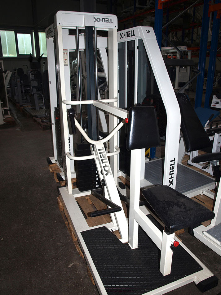Schnell strength training equipment, white frames, black upholstery, used